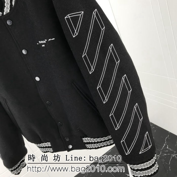 OW18FW 素描箭頭毛呢 羊毛呢面料 超級厚實 保暖夾克棒球服 開模訂制原版四合扣 修身版型 情侶款 ydi2583